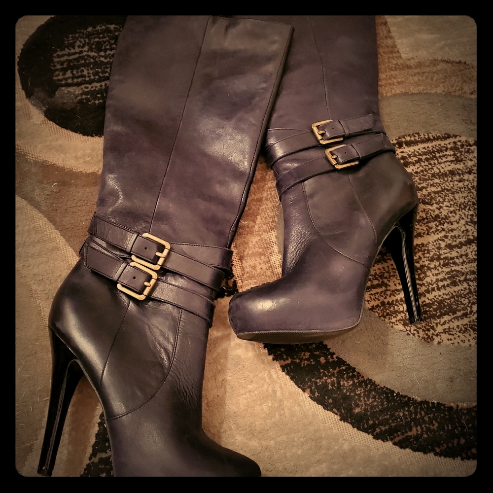 Aldo size 8 heeled black at the knee boots.